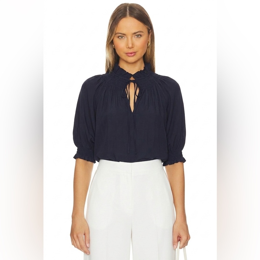 Lola & Sophie Navy Ruffled Blouse Top